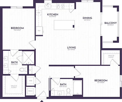 Floor plan 2 Bed/2 Bath-B2