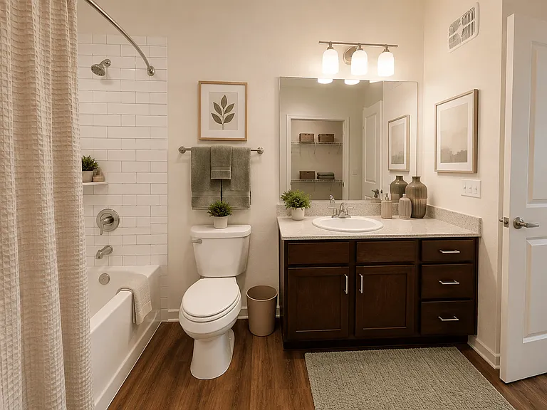 A stylish secondary bathroom designed for convenience and comfort.