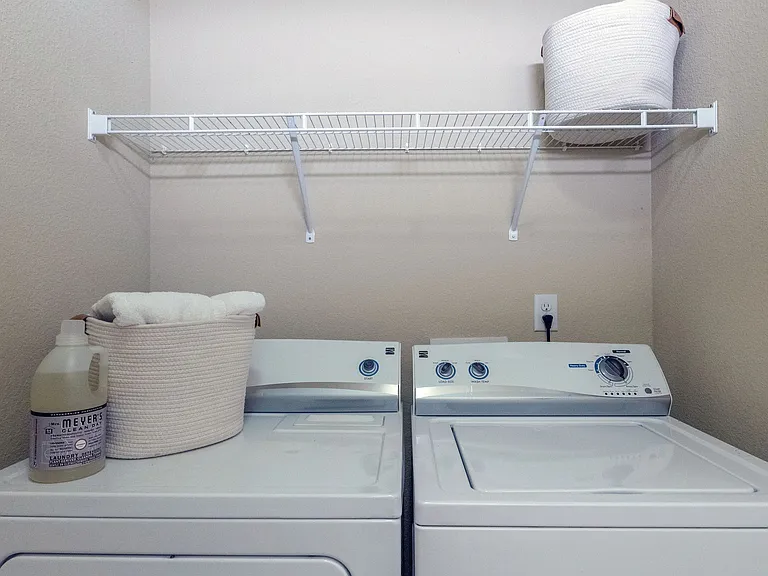 Simplify your laundry routine with our full-size washer and dryer appliances available in select units. *Additional fees may apply.