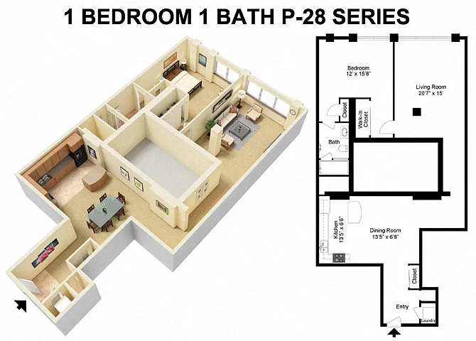 Floor plan 1 Bed 1 Bath - Prospect Avenue