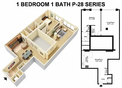 Floor plan 1 Bed 1 Bath - Prospect Avenue