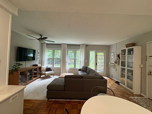 View from dining table to living room and patio