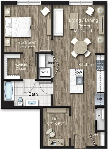 Floor plan 1 Bed/1 Bath Den-AD5