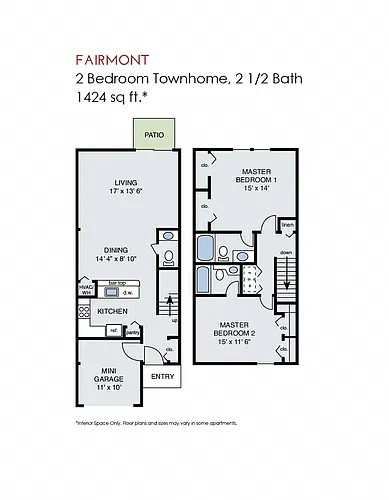 Floor plan Fairmont Townhome w Gar - Phase 1