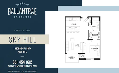 Floor plan Sky Hill - 1 BR New Construction