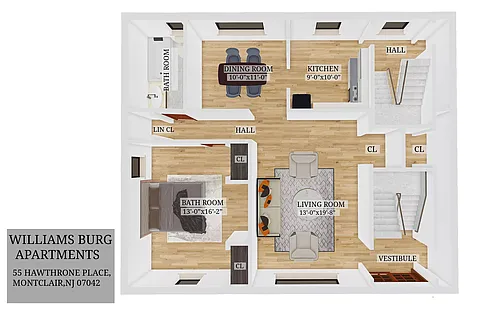 Floor plan 1-bedroom unit