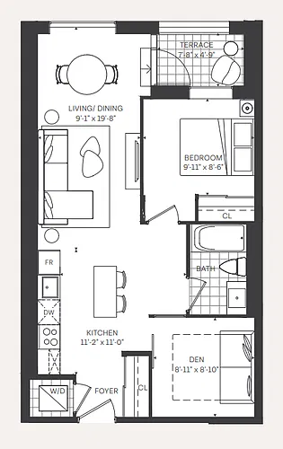 Floor plan One Bedroom + Den