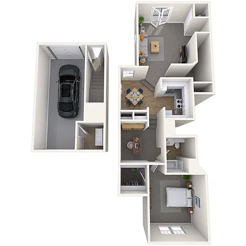 Floor plan Carriage Home 1x1 1023-1095 SF