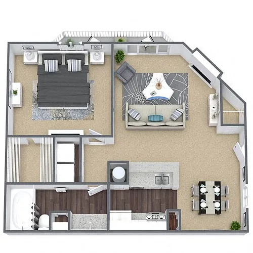 Floor plan A2: 1 Bed 1 Bath