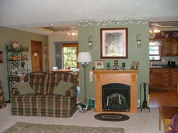 living room and fireplace
