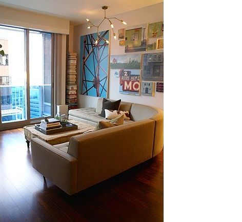 Another great room view...note the designer light fixture.