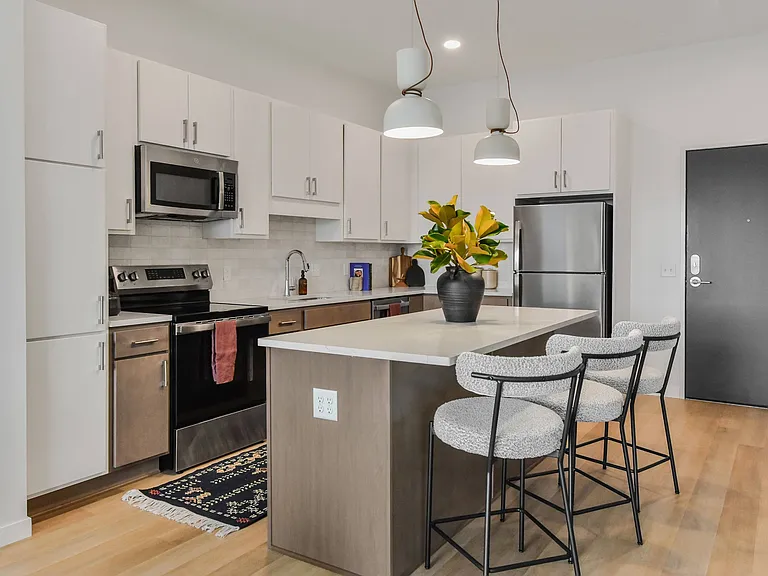 Open concept kitchen at The Hallon II apartments in Hopkins, MN