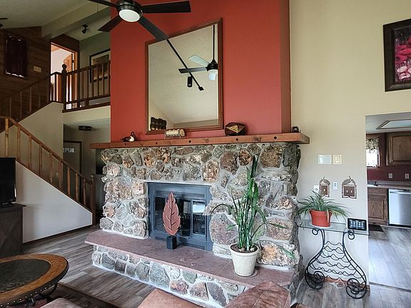 Wood burning fireplace.