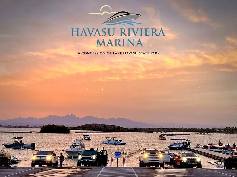 Sunset at Havasu Riviera Marina _ quick access to boating, water sports, and Lake Havasu recreation just minutes from the property.