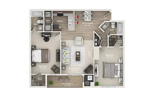 Floor plan B3: 2 Bed 2 Bath