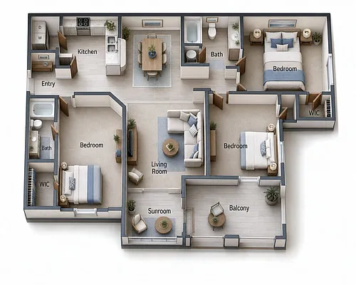 Floor plan 3 Bedroom | 2 Bath