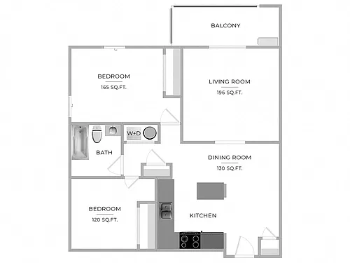Floor plan 2 Bed/1 Bath-B3