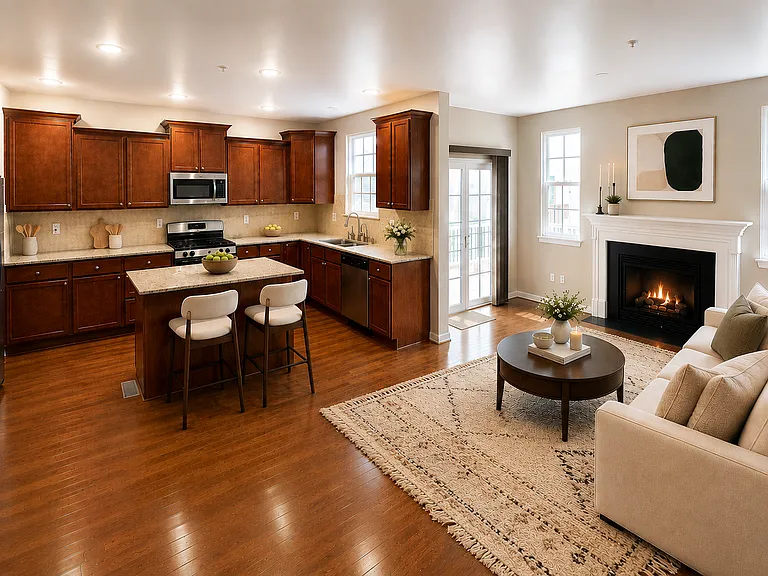 The kitchen flows effortlessly from the living room to the deck outdoors. This the place for lingering conversations, shared meals, and everyday moments that quietly become the ones you remember for years. (Photos are virtually staged)