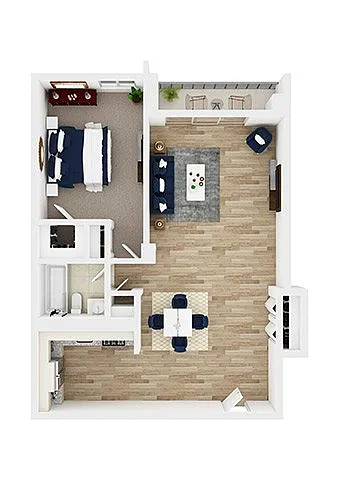 Floor plan Cezanne - One Bedroom, One Bath (East)