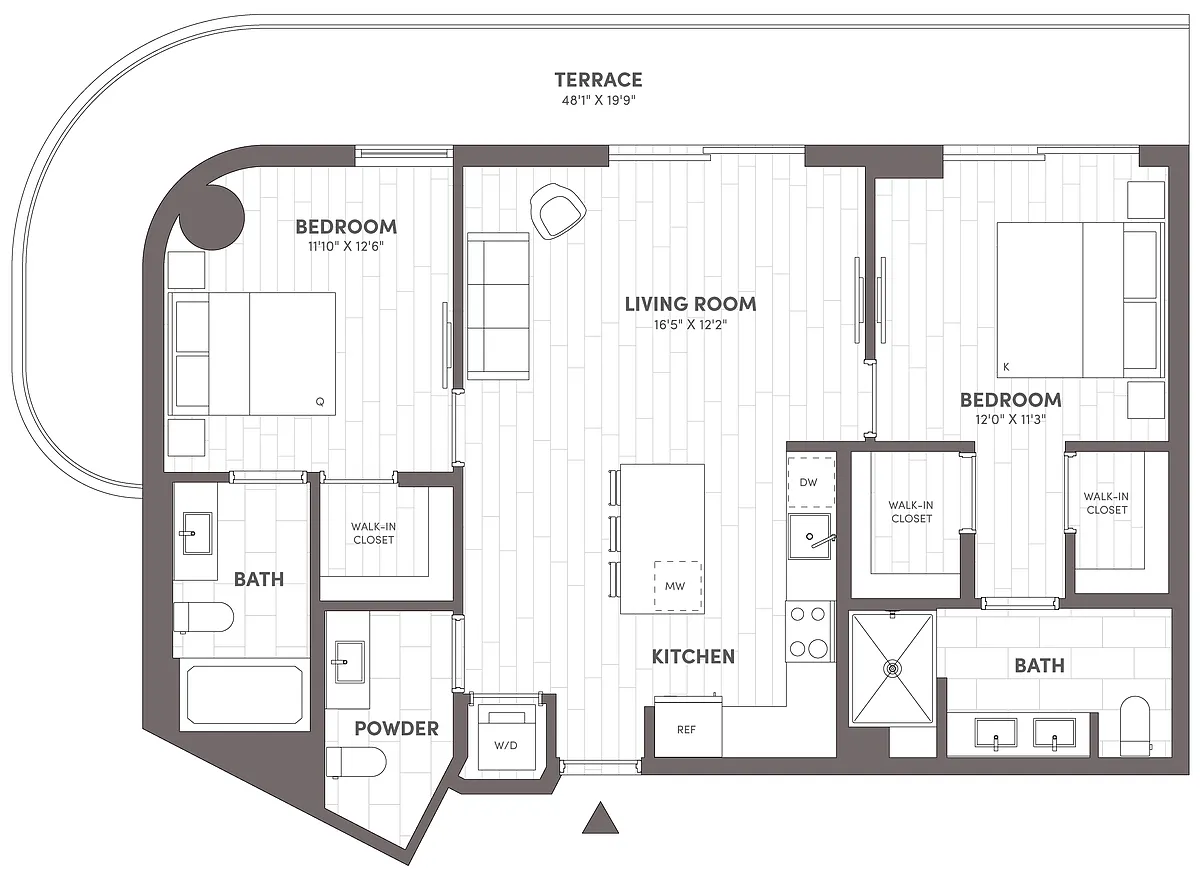 Floor plan 2 Bed-2.5 Bath-D1