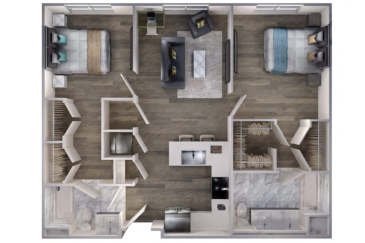 Floor plan Avenue F | 2 Bed/2 Bath-B1