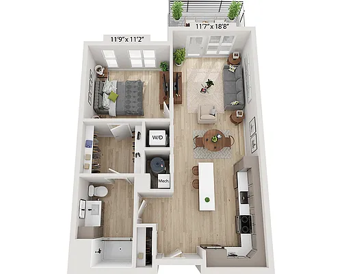 Floor plan One Bedroom A1E
