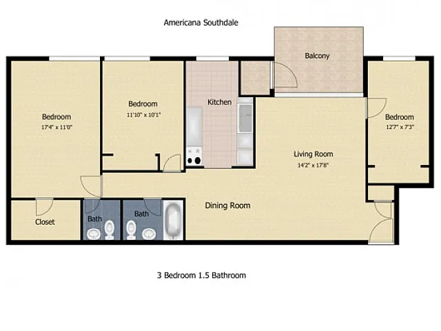Floor plan 3 Bedroom 1.5 Bath