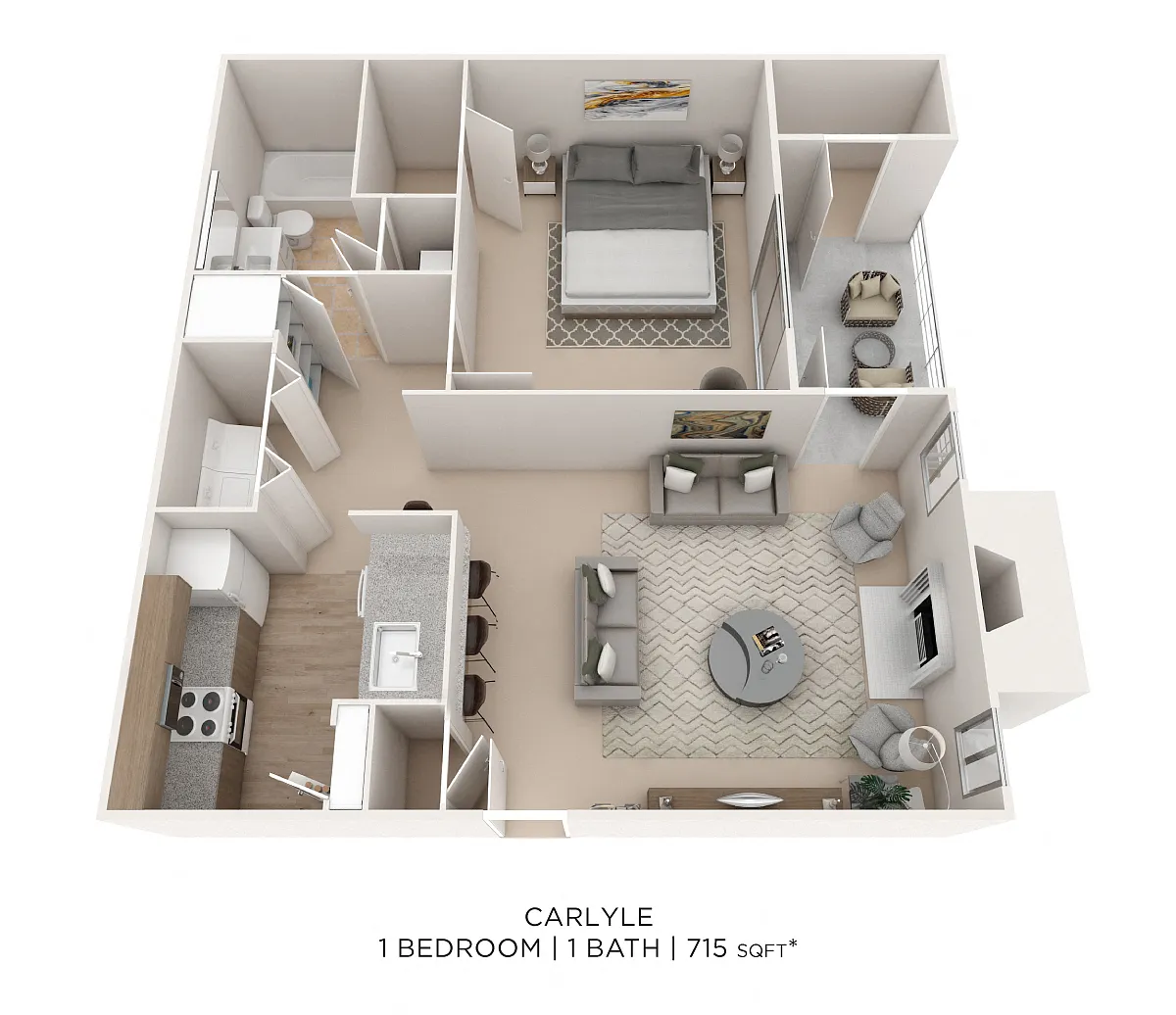Floor plan One Bedroom - 715 sqft