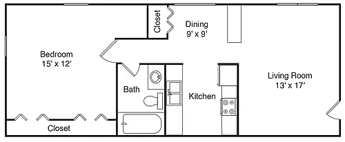 Floor plan 1 Bed, 1 Bath
