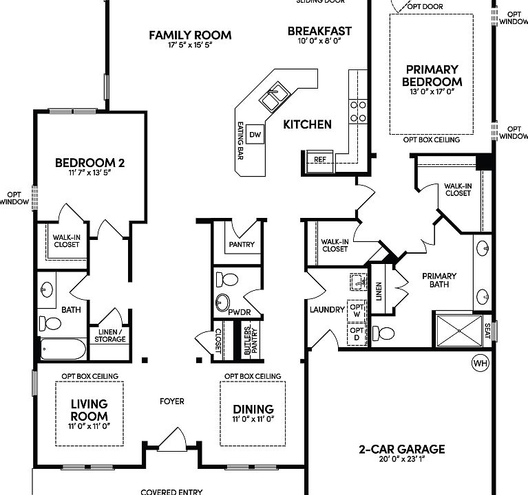 The main level floor plan of the Pearson at Heritage Shores by Brookfield Residential
