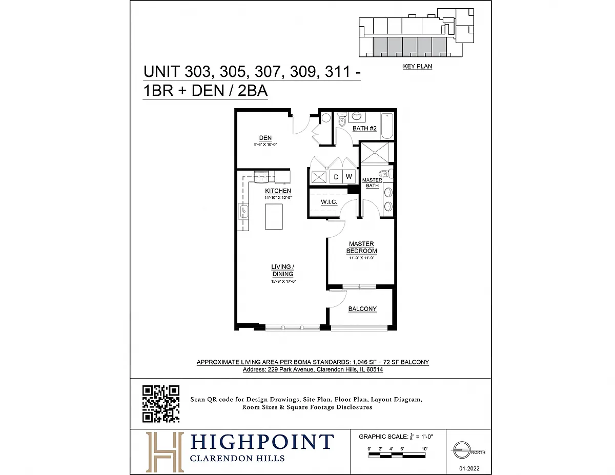 Floor plan 1 Bed 2 Bath + Den