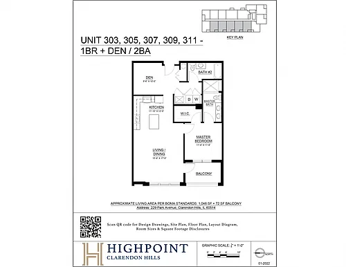 Floor plan 1 Bed 2 Bath + Den