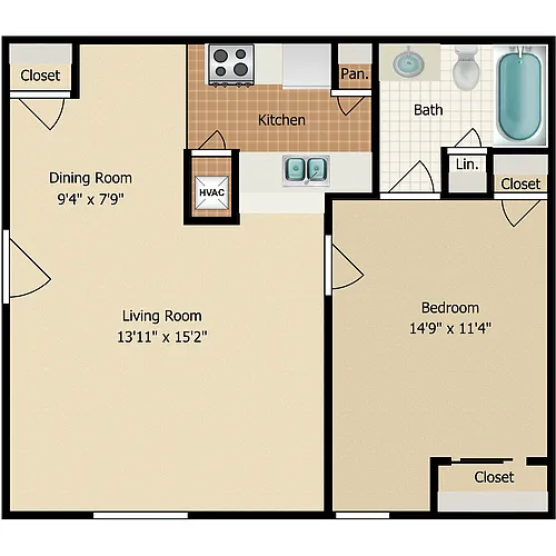 Floor plan 1 Bedroom 1 Bath
