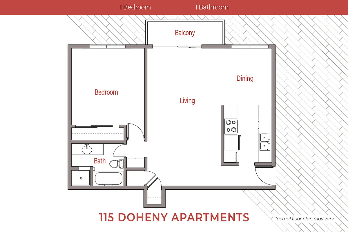 Floor plan 1 Bedroom, 1 Bath