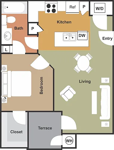 Floor plan One Bedroom POB1