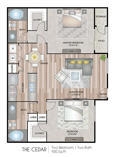 Floor plan The Cedar with Washer & Dryer