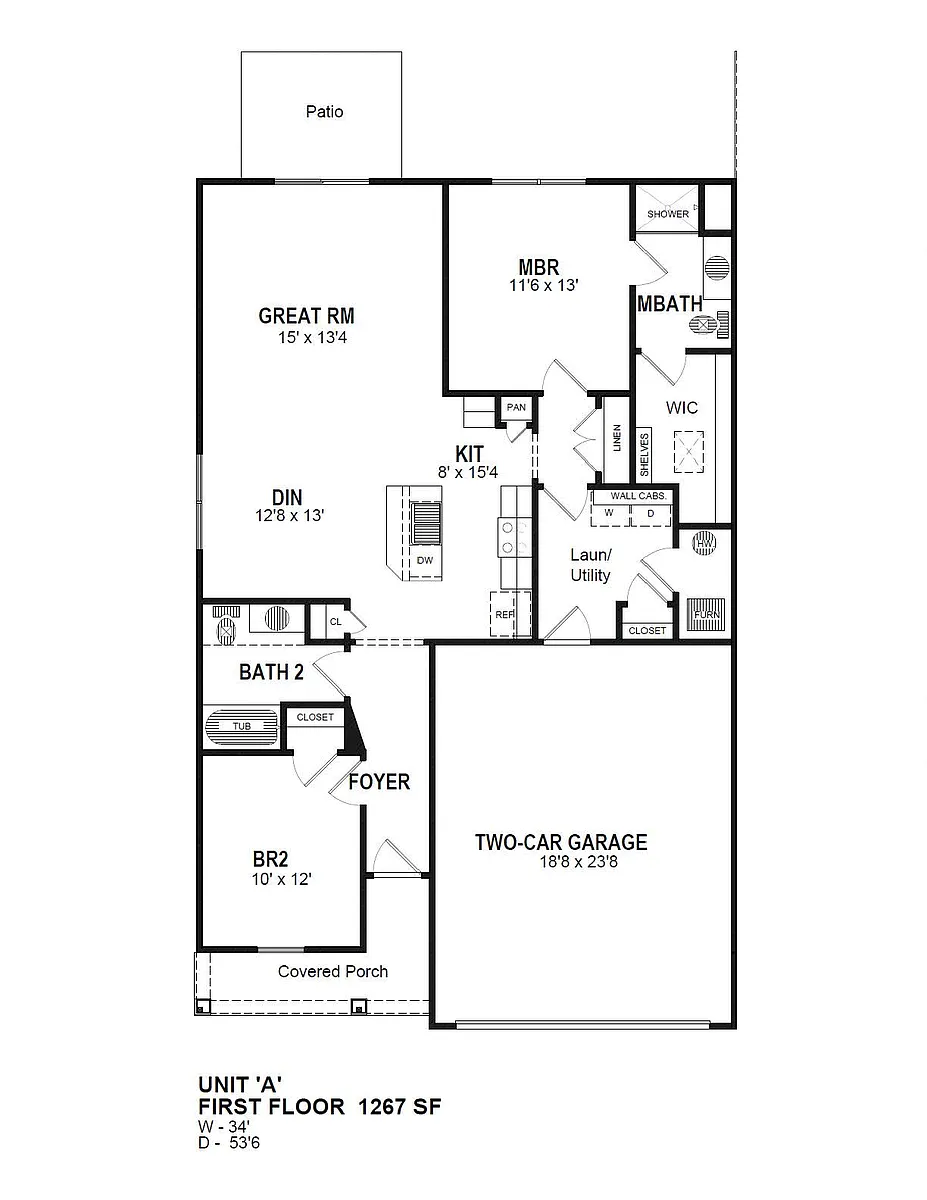 Floor plan 2 Bedroom Ranch