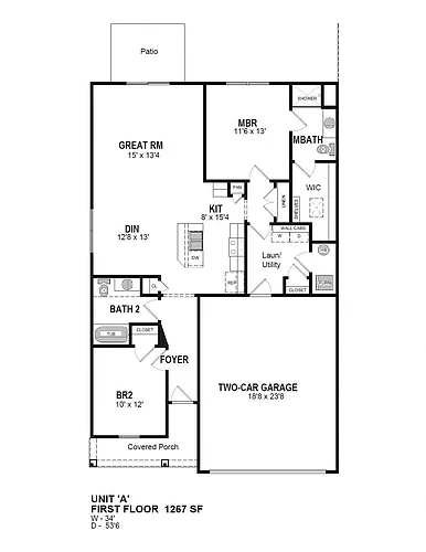 Floor plan 2 Bedroom Ranch