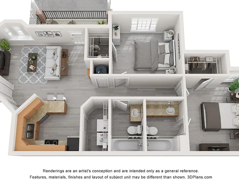 The Clover floorplan offers two bedrooms and two baths.