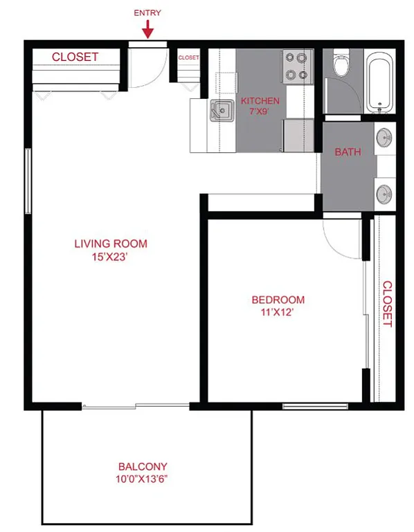 Floor plan 1 Bed 1 Bath A2