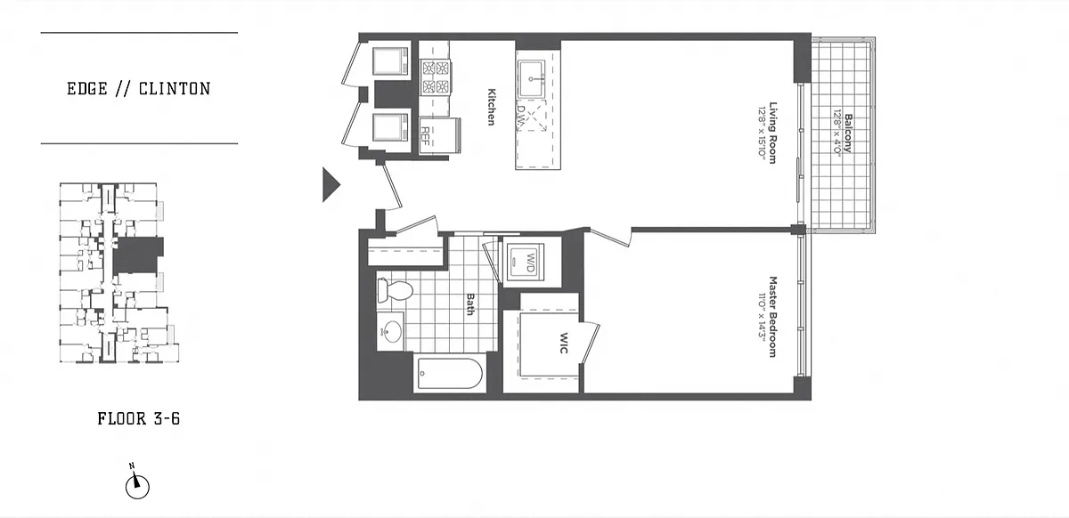 Floor plan 1 Bed/1 Bath-A4 Clinton
