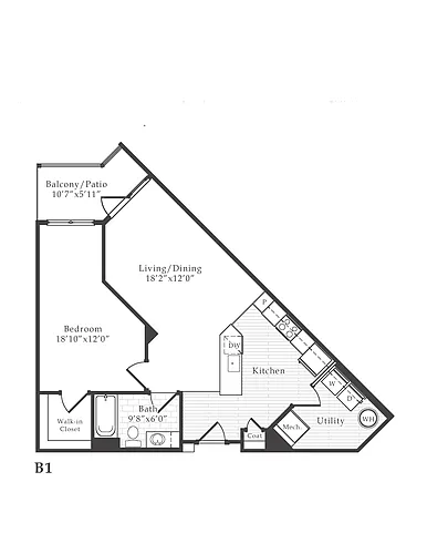Floor plan 1 Bed/1 Bath-B1