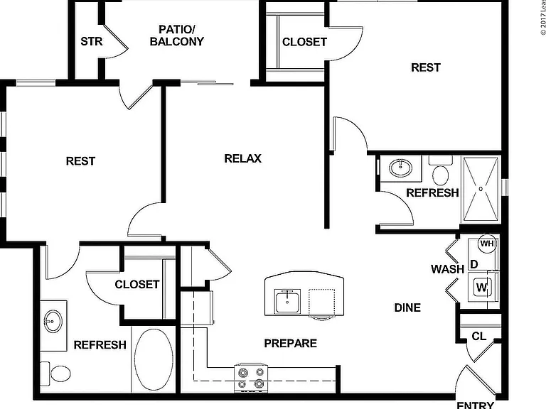 Ambrosio - 2B2B - 995 SF - B1.1 - 2D Floorplan Ambrosio - 2B2B - 995 SF - B1.1 - 2D Floorplan