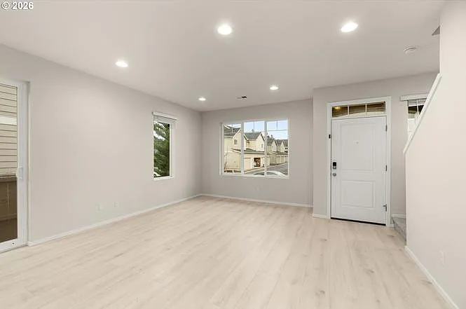 Vibrant flooring and large windows