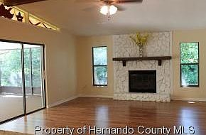 Open plan with wood fireplace