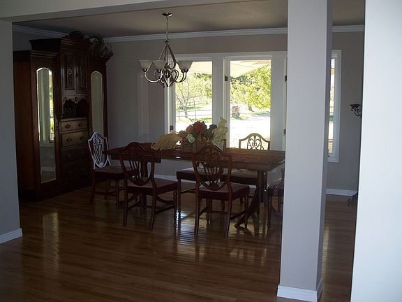 Formal dining room looks out to sheridan