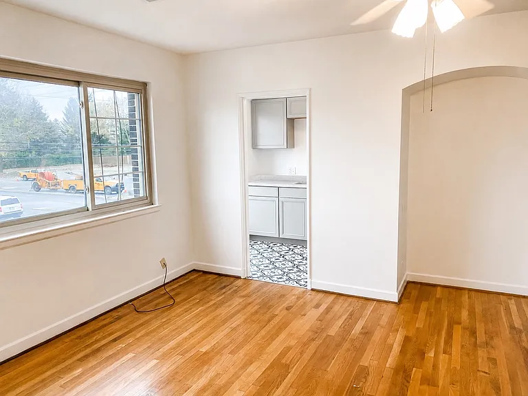 A view from the living area into the kitchen.
