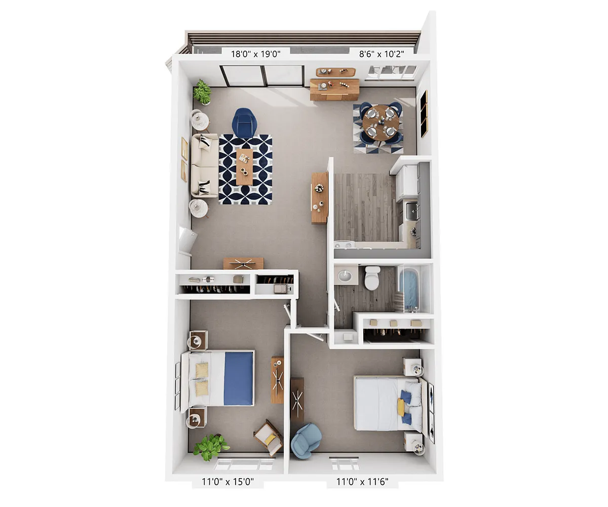 Floor plan 2 Bed 1 Bath