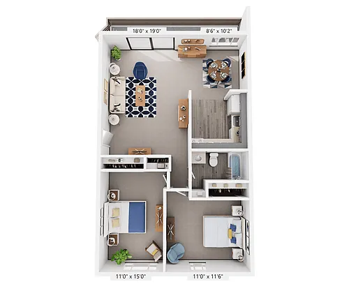 Floor plan 2 Bed 1 Bath