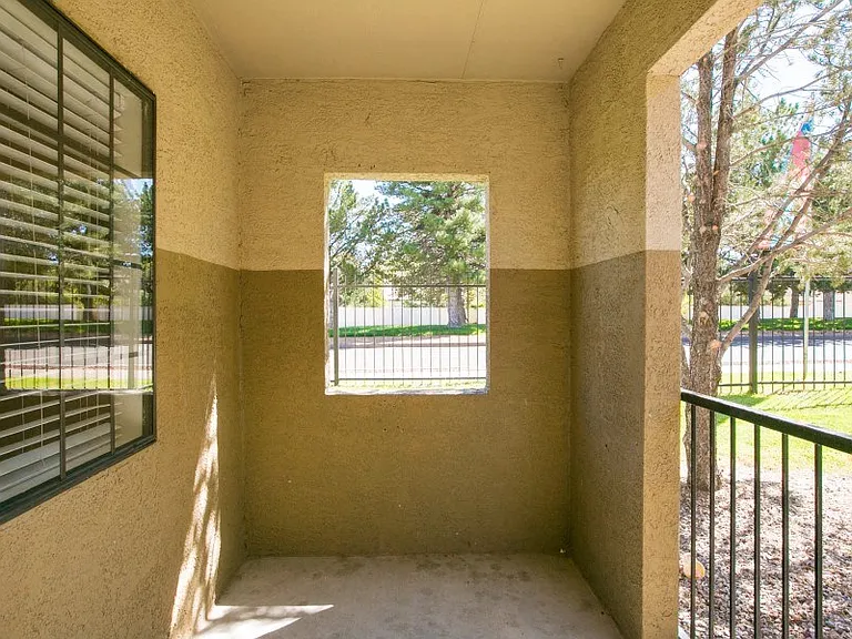 Private covered patio with space for seating